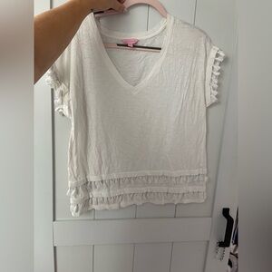 Lilly Pulitzer Cream Ruffle Sleeve V-Neck Blouse